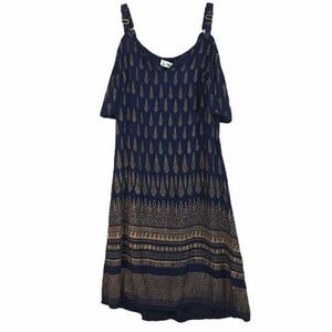 Off the shoulder blue gold mini dress small